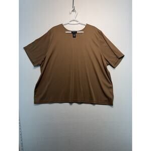 Maggie Barnes Blouse 2X Brown ShortSleeve Roundneck Casual Comfort Soft Elegant
